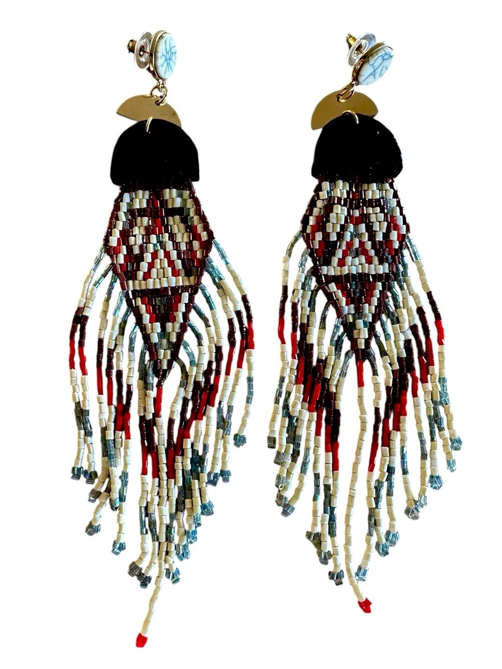 Boho Multicolor Beaded Fringe Earrings Southwest Vintage Style for Pierced Ears